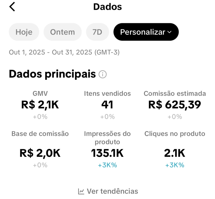 Print de comissões da Adriane no TikTok Shop