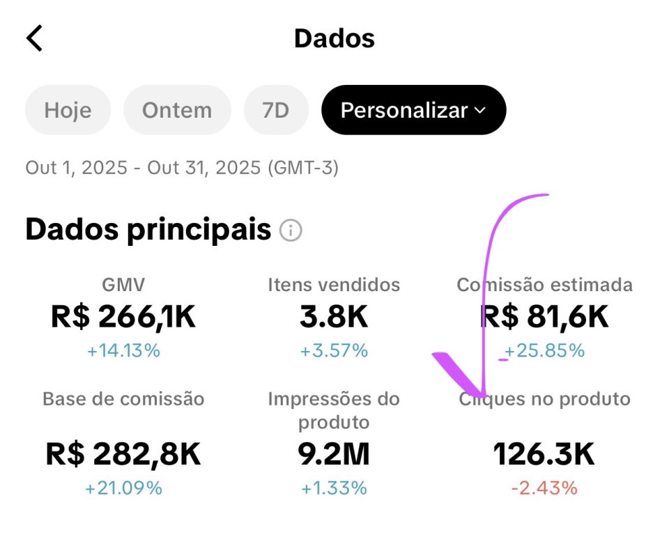 Print de comissões do Vinicius usando UGC