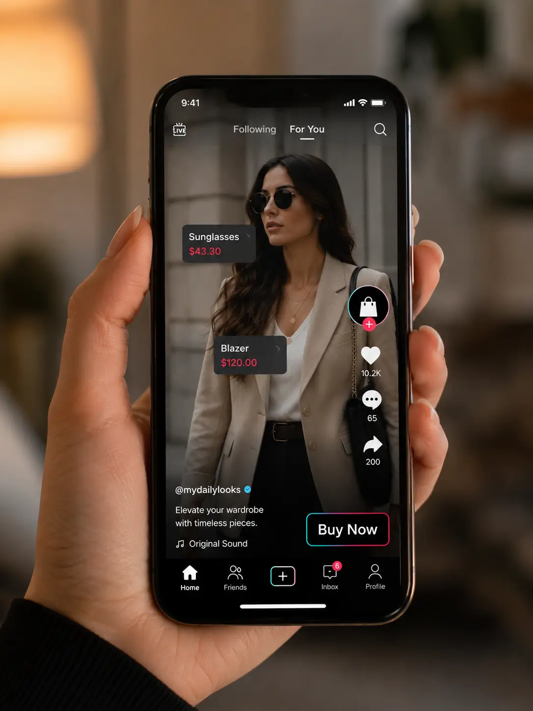 Pessoa criando conteúdo no celular para TikTok Shop